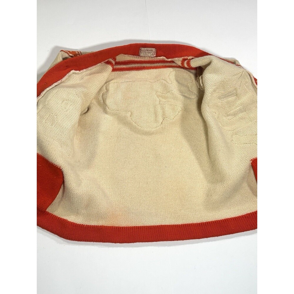 Vintage 1950s Chicago Letterman Cardigan Sweater Women Cream Orange Wool Patches - Picture 8 of 14